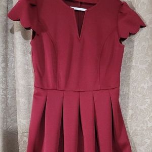 Burgundy red scalloped dress